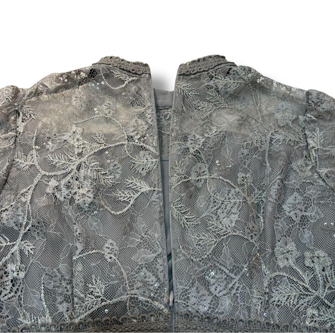 【Leja】美品 ラメ花柄刺繍ポイントレース加工チュールヘムワンピースドレス