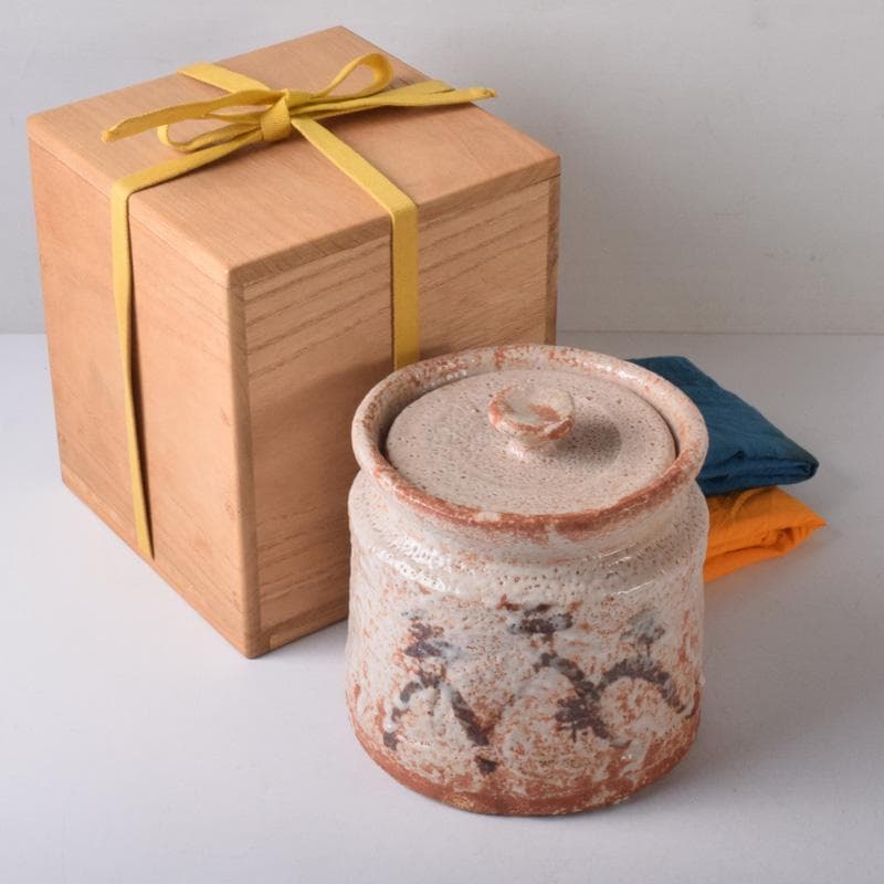 茶道具　本阿弥光仙作　志野焼　絵志野　山水文　水指　共箱　C　7514