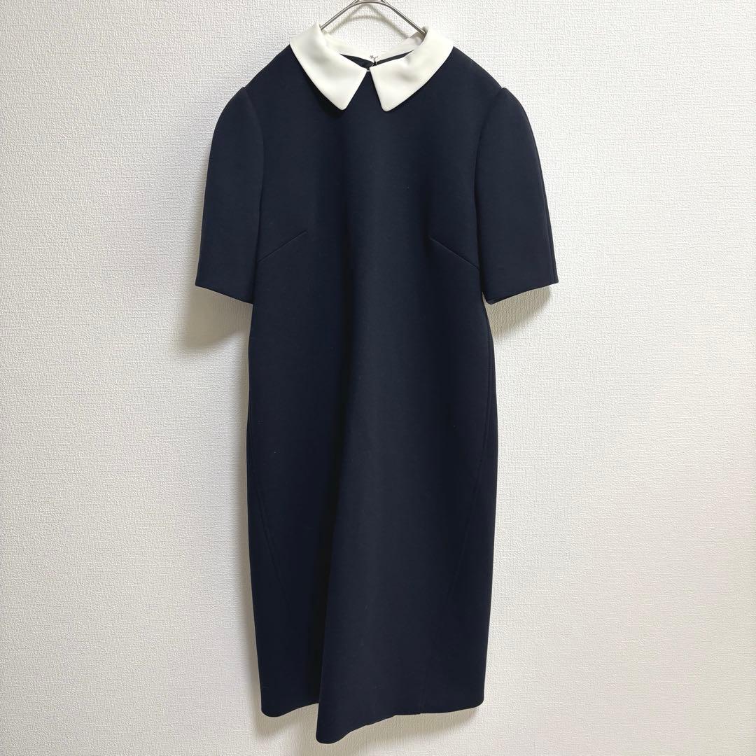 セルフォード 襟付きポンチコクーンワンピース M ネイビー 卒入学