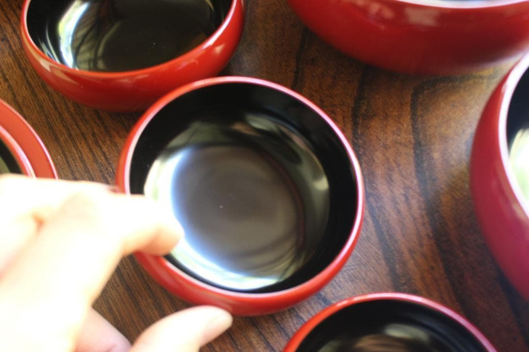 デッドストック！極上塗分け漆の美しい応量器＆蓋揃いセット（検輪島塗器七つ椀懐石椀
