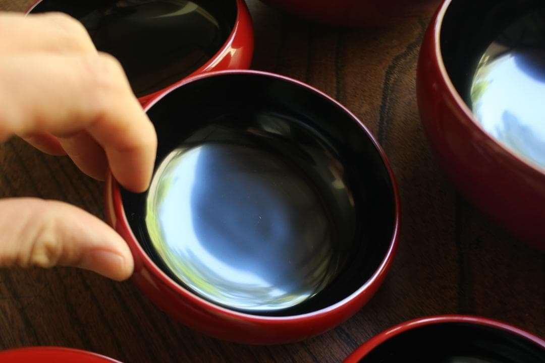 デッドストック！極上塗分け漆の美しい応量器＆蓋揃いセット（検輪島塗器七つ椀懐石椀