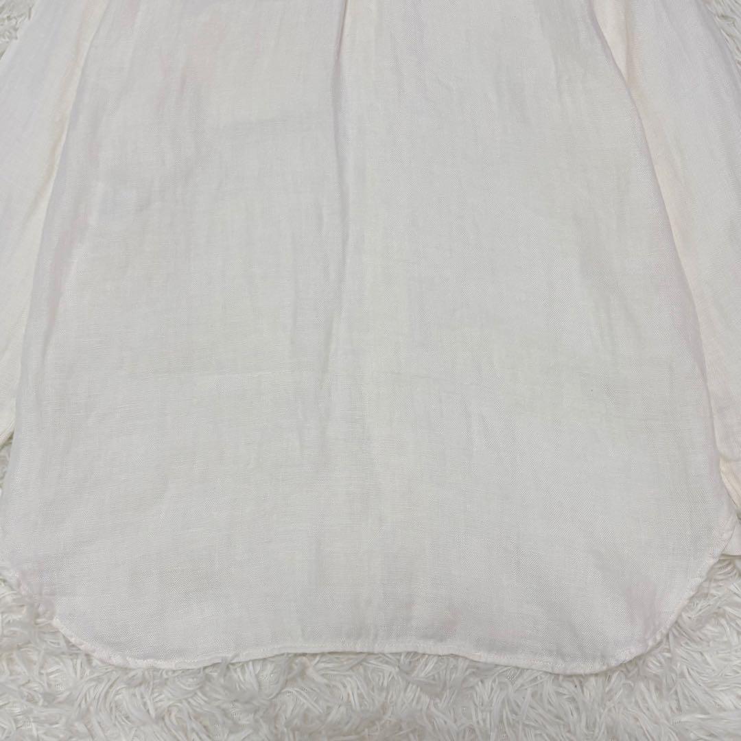 美品★ヤンマ産業　YAMMA リネン　丸襟長袖シャツ　オフホワイト