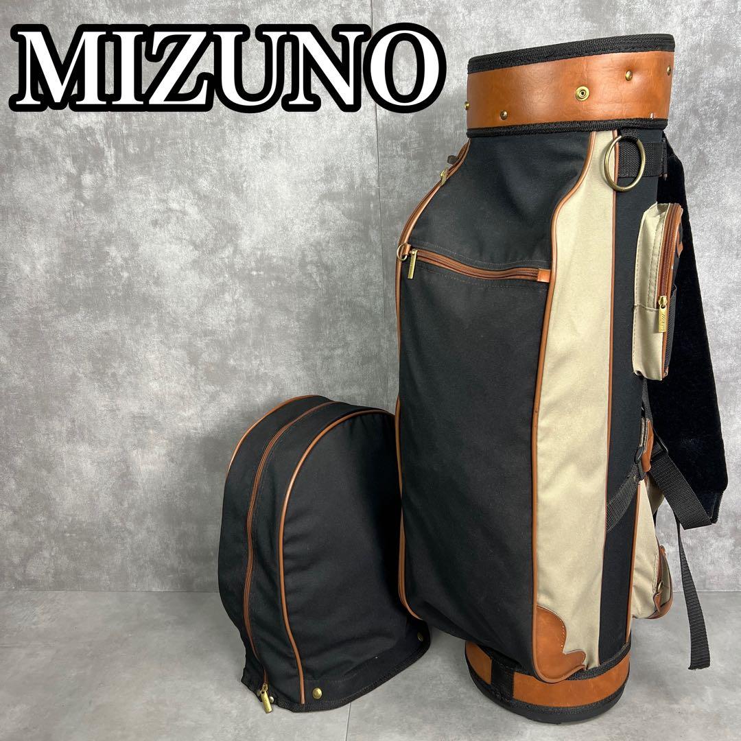比較的状態良好　ミズノ　キャディバッグ　6分割　カート式　一部レザー　本革