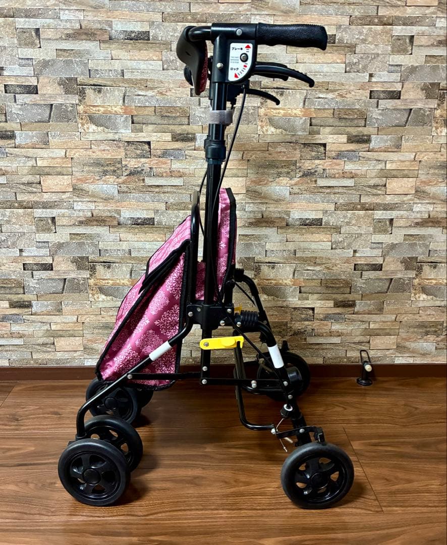 【美品】エアウォーカー島製作所、折りたたみ式保冷バック付きシルバーカー ピンク