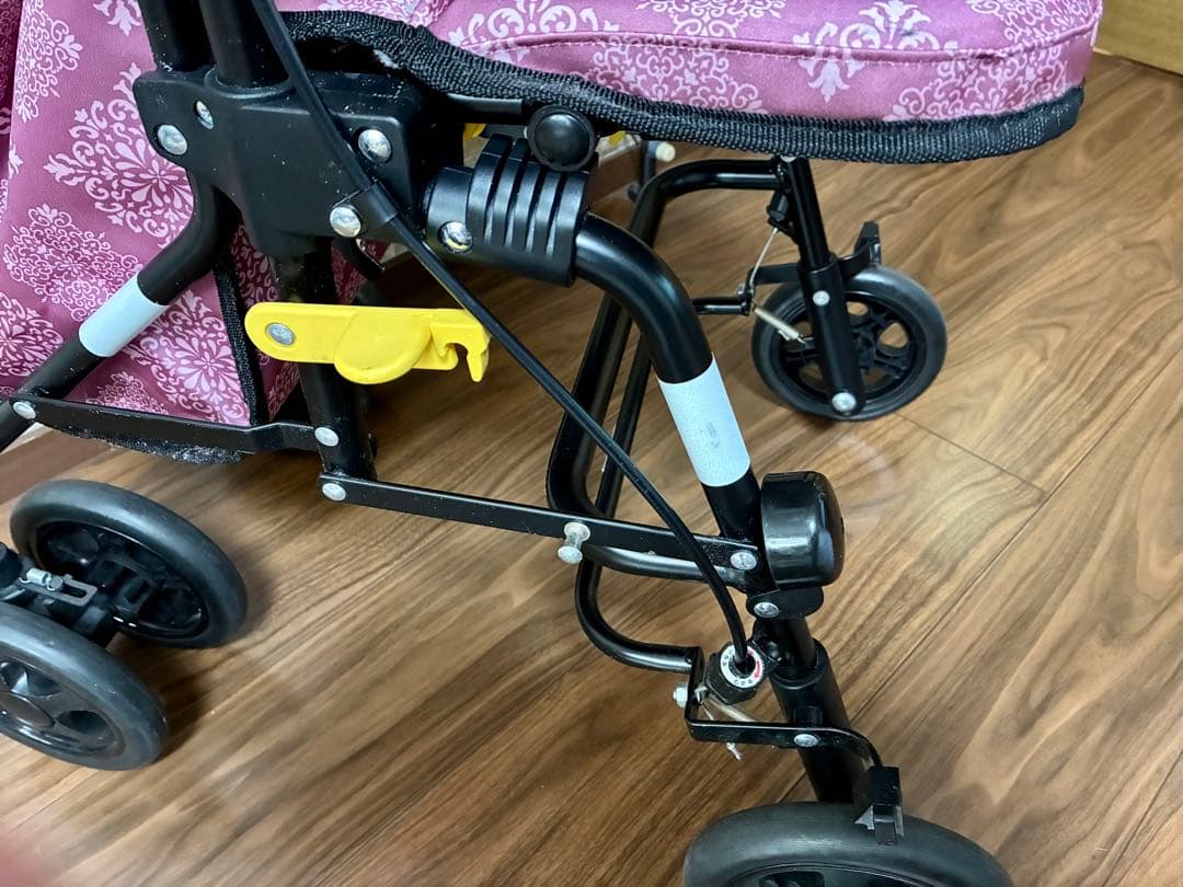 【美品】エアウォーカー島製作所、折りたたみ式保冷バック付きシルバーカー ピンク