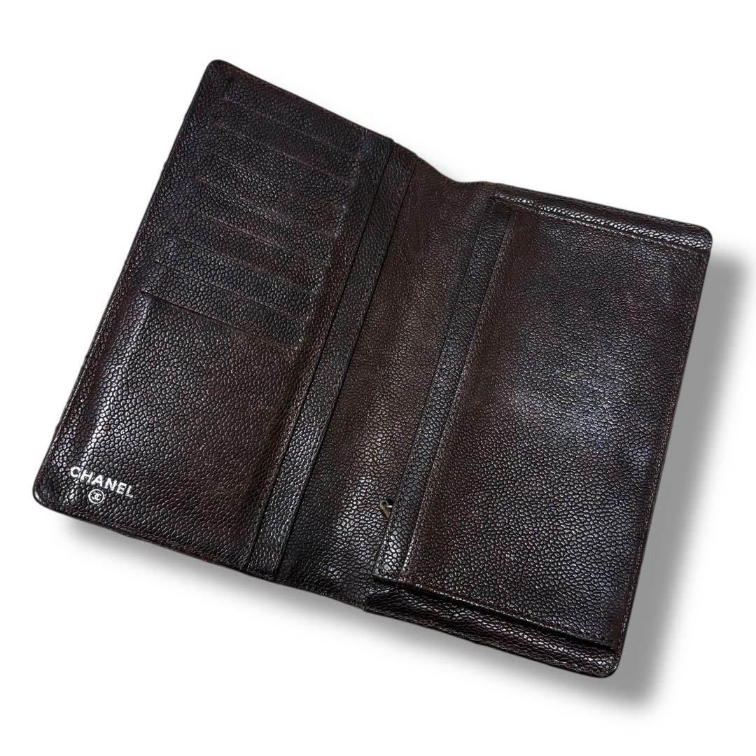CHANEL シャネル キャビアスキン ワイルドステッチ 長財布 ダークブラウン