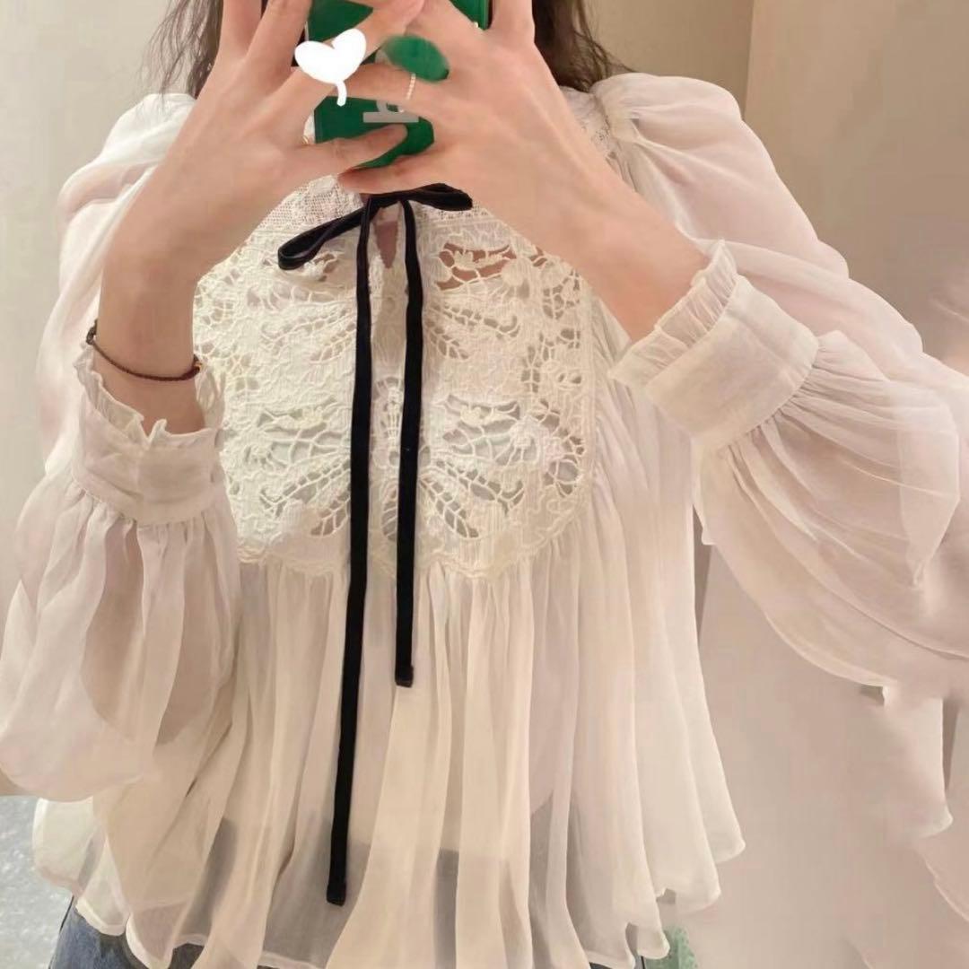 【美品】SNIDEL スナイデル エンブロイダリー楊柳ブラウス MIX