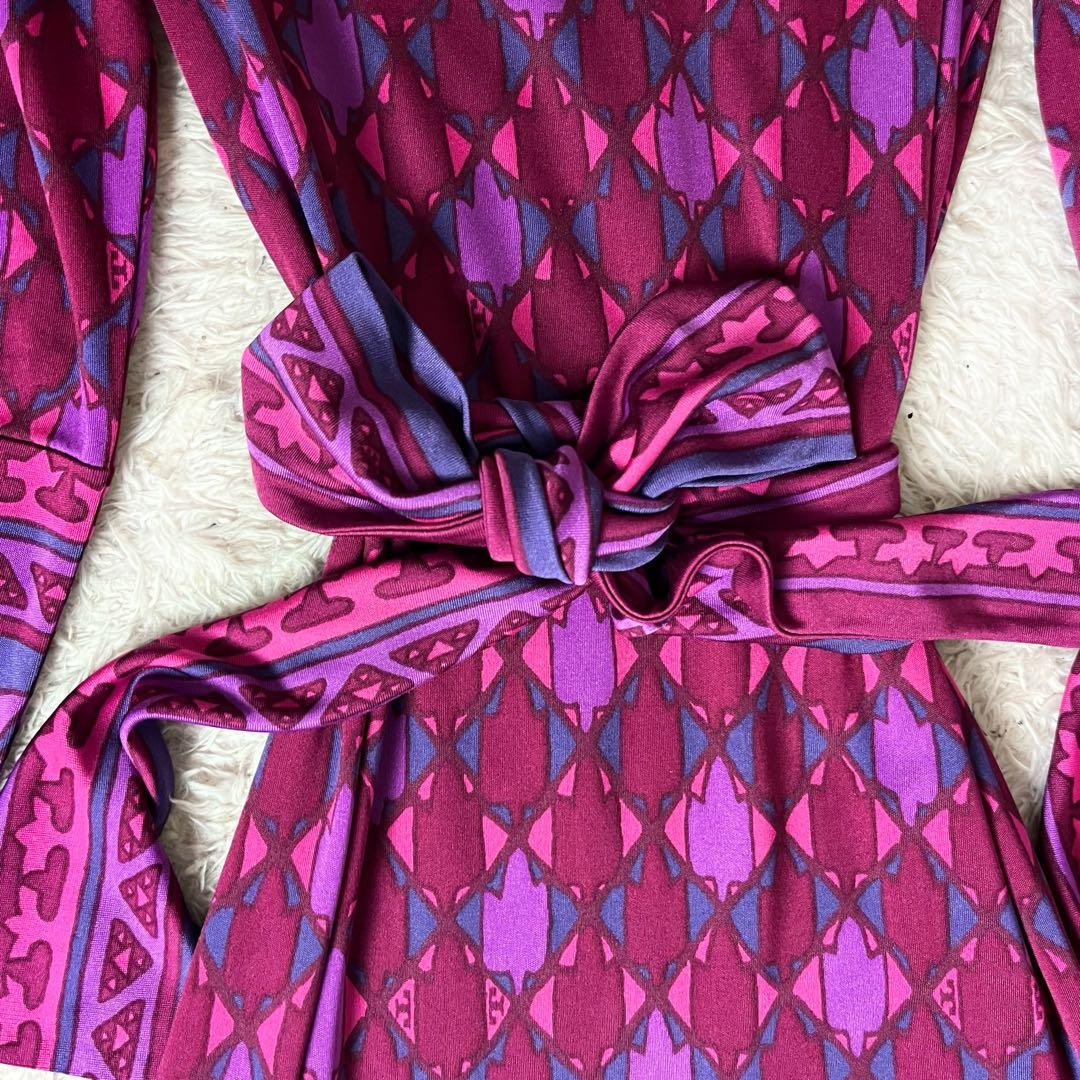 トリーバーチ シルク ワンピース Aライン 総柄 ピンク リボンベルト XS