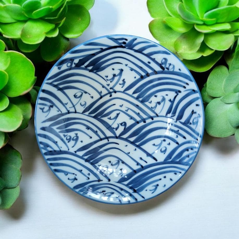 希少 源右衛門窯 波模様の皿 木箱付き