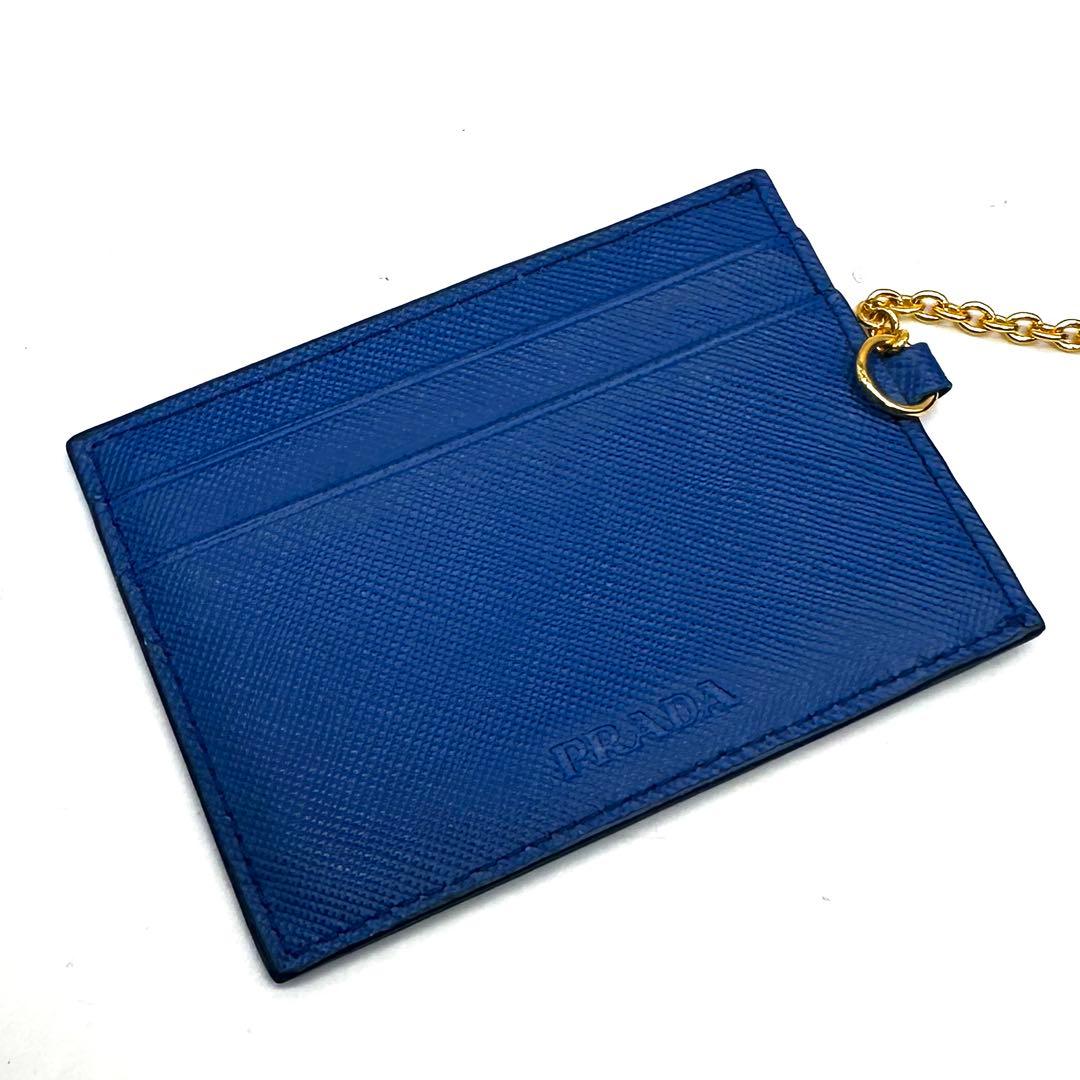 パスケース付き✨プラダ 二つ折り長財布 サフィアーノレザー ゴールド金具 ブルー