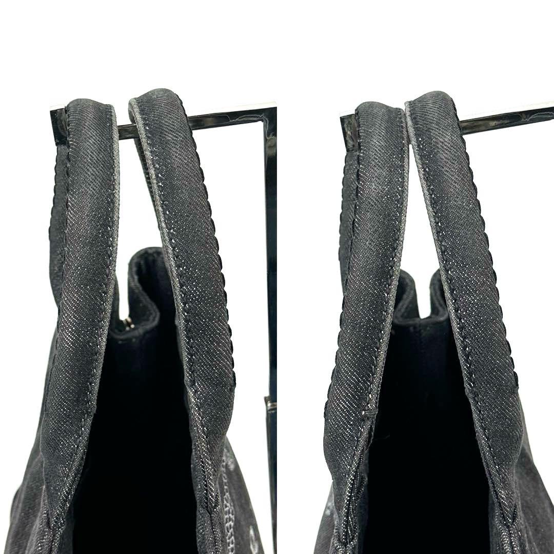 【美品】プラダ　カナパ　ハンドバッグ　三角ロゴ　シルバー金具　デニム　ブラック