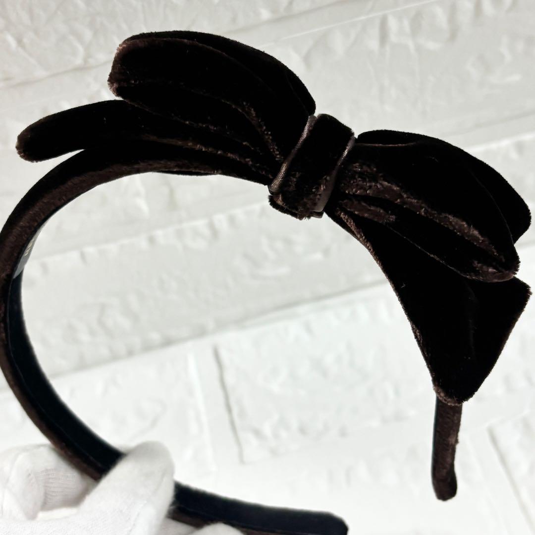 【美品】ALEXANDRE DE PARIS ベロアリボンカチューシャ　ブラウン