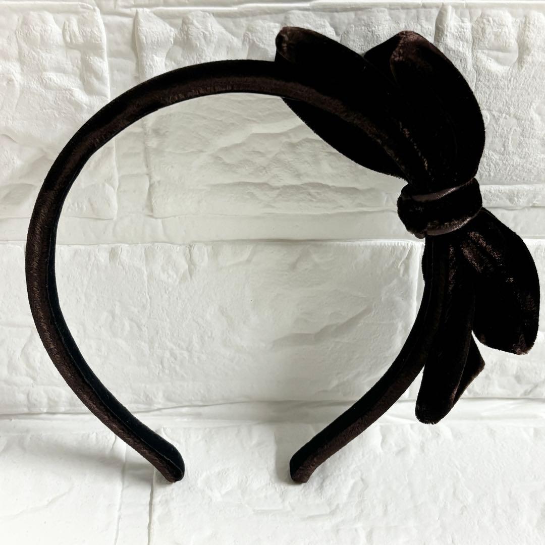 【美品】ALEXANDRE DE PARIS ベロアリボンカチューシャ　ブラウン