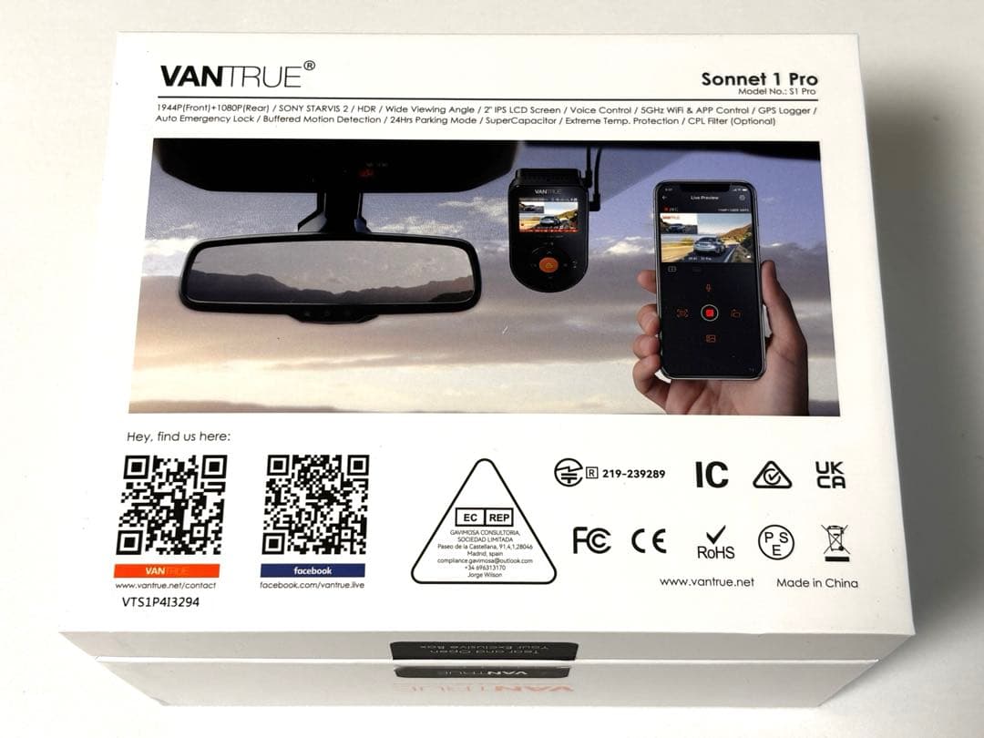 VANTRUE Sonnet S1 Pro ドライブレコーダー STARVIS2