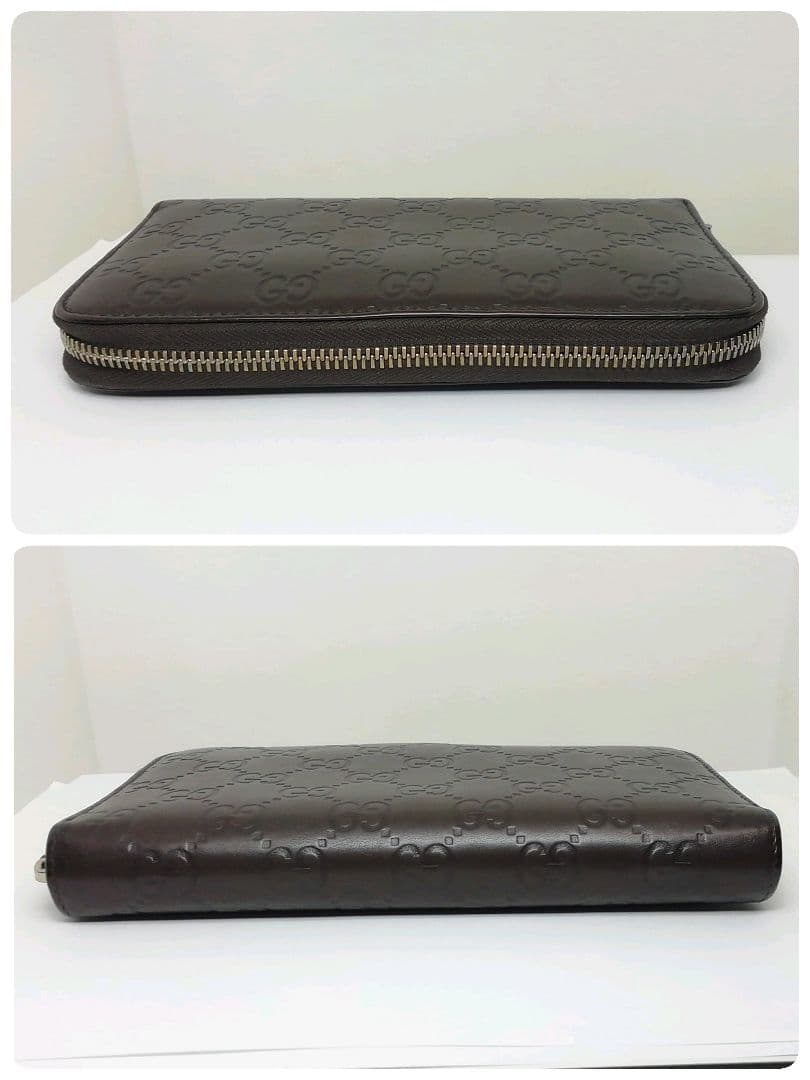 GUCCI　グッチ　シマレザー　ブラウン　ラウンドファスナー　保存袋・付属品