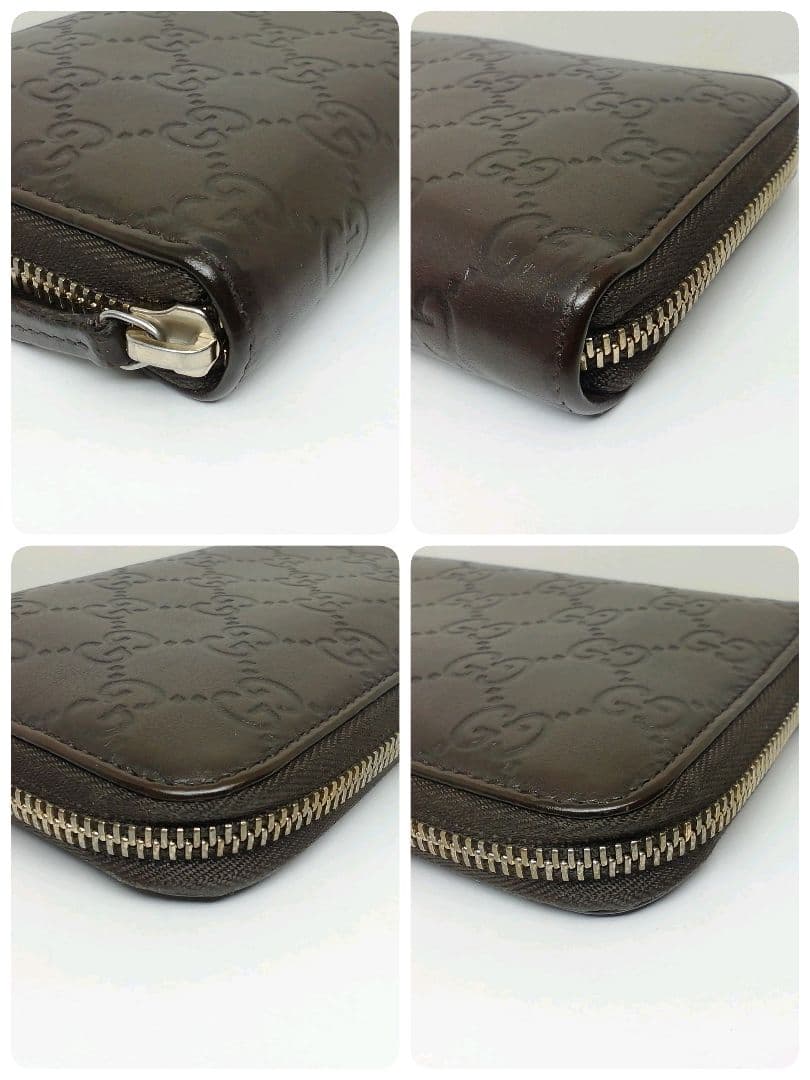 GUCCI　グッチ　シマレザー　ブラウン　ラウンドファスナー　保存袋・付属品