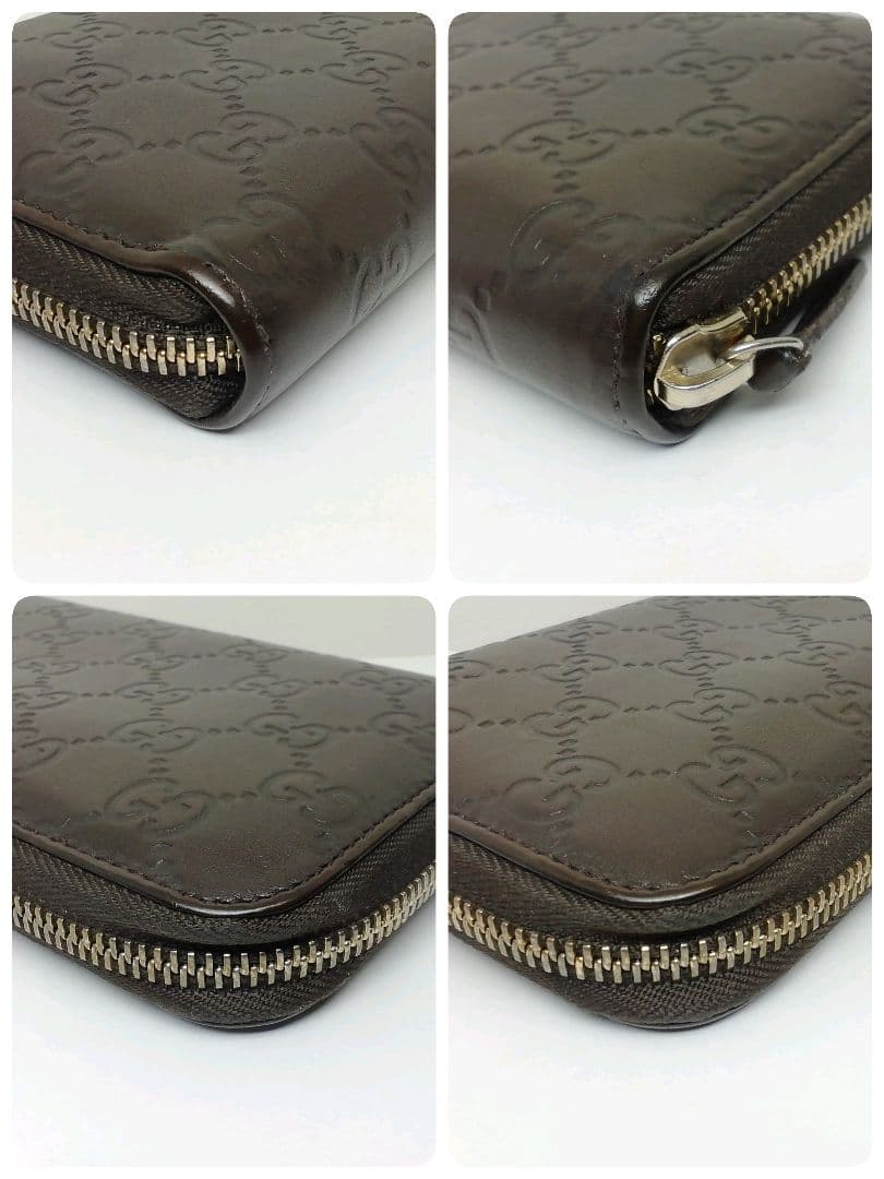 GUCCI　グッチ　シマレザー　ブラウン　ラウンドファスナー　保存袋・付属品