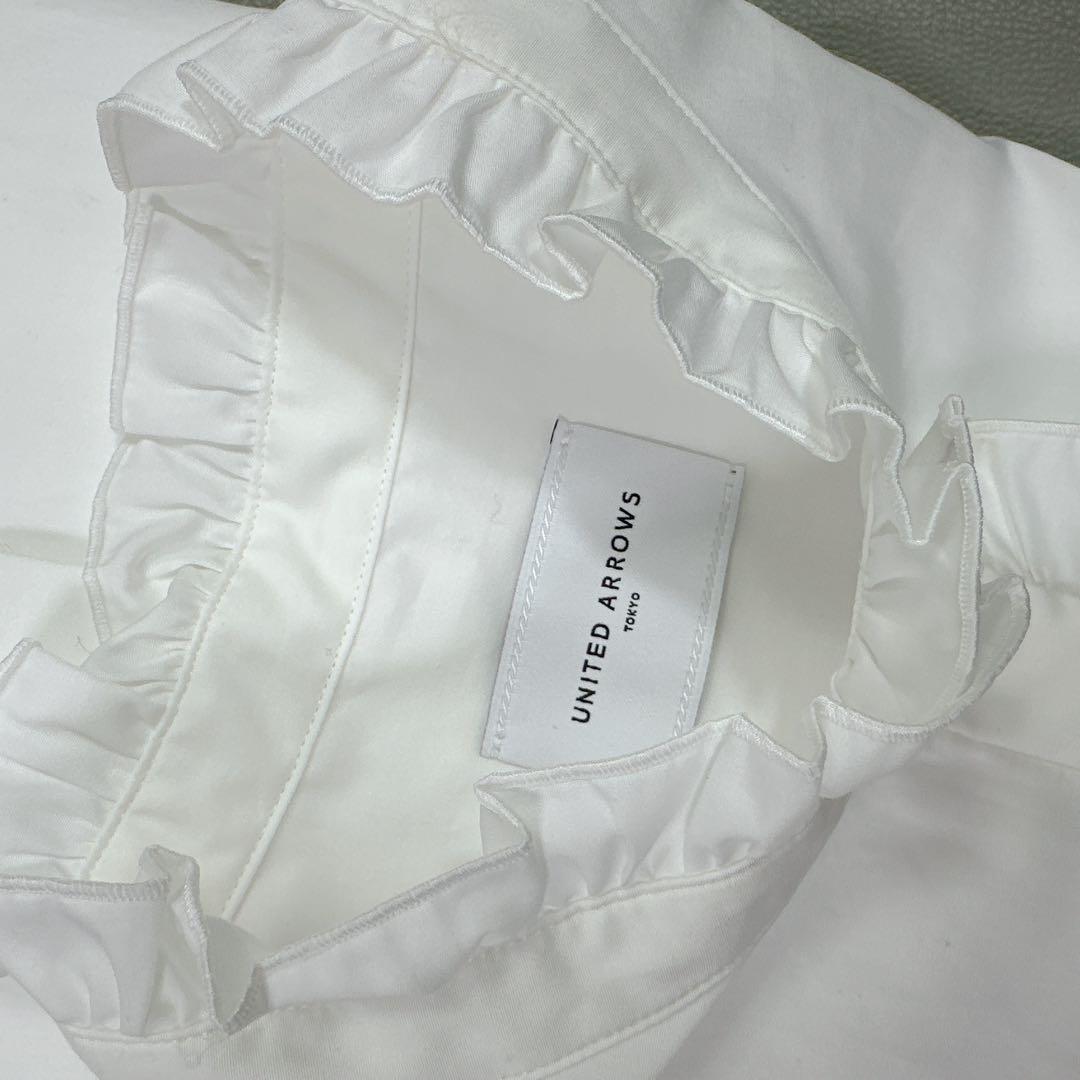 ユナイテッドアローズ フリル スタンドカラー シャツ ホワイト 38 超美品