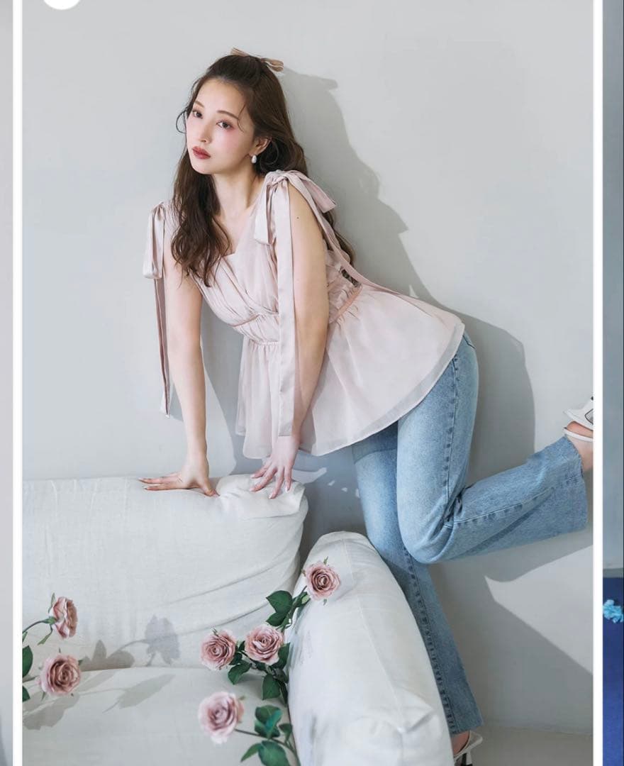 ショルダーリボンシフォンブラウス