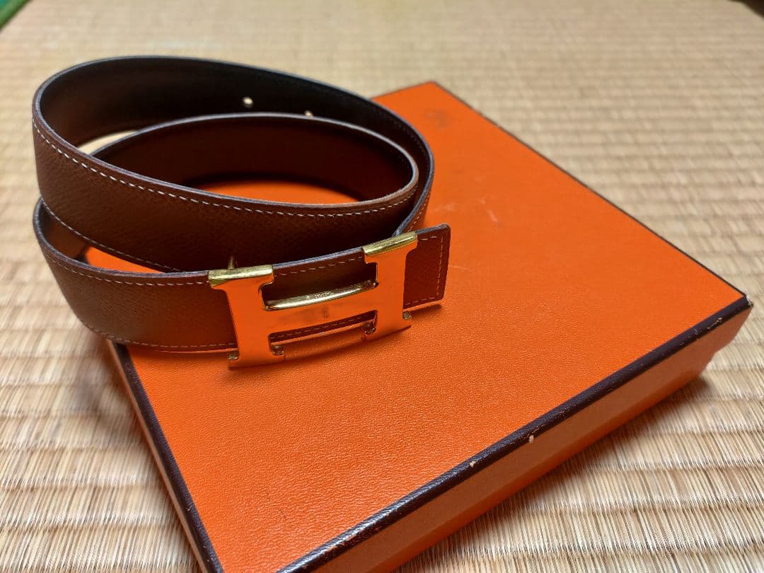 HERMES ブラウンレザー ベルト H型