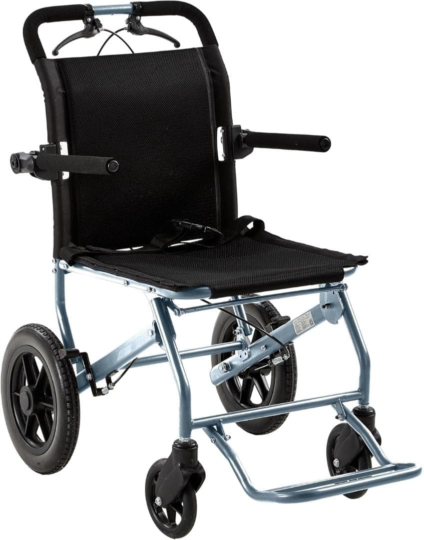 【開封済・未使用】 介助用 車椅子 旅行用 軽量 折りたたみ式 介助ブレーキ付き