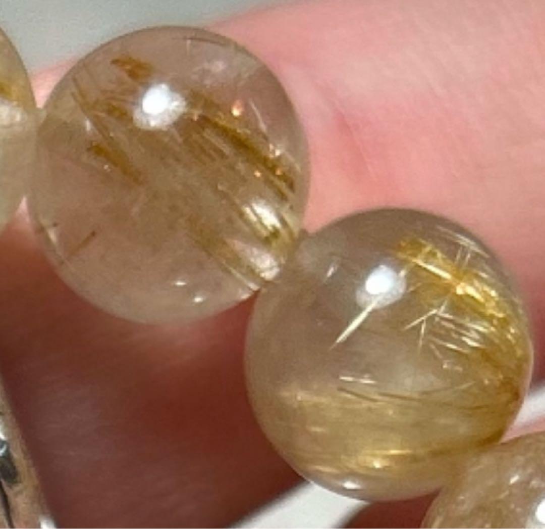 美品✨天然石★ゴールドルチルクオーツ21個★9〜9.5mm玉混合財運ブレスレット