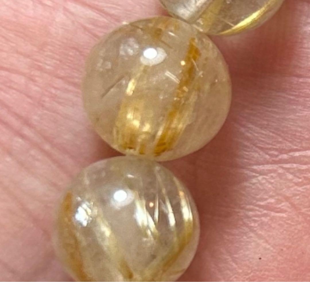 美品✨天然石★ゴールドルチルクオーツ21個★9〜9.5mm玉混合財運ブレスレット