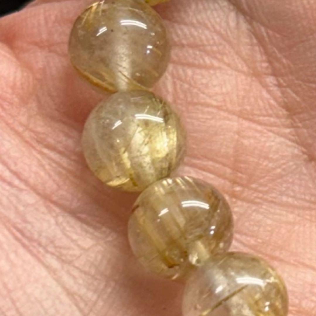 美品✨天然石★ゴールドルチルクオーツ21個★9〜9.5mm玉混合財運ブレスレット