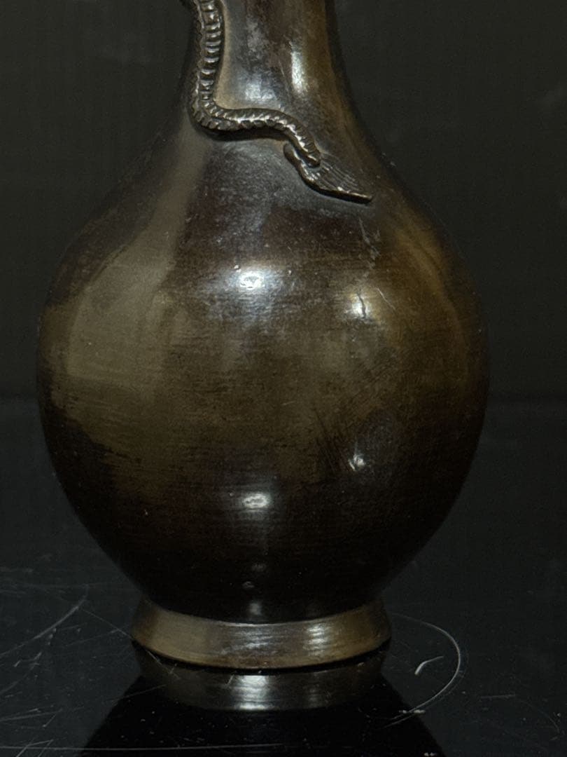 江戸期 極上 唐銅 柑子口 盛上龍巻 花瓶 花生 仏教美術 茶道具