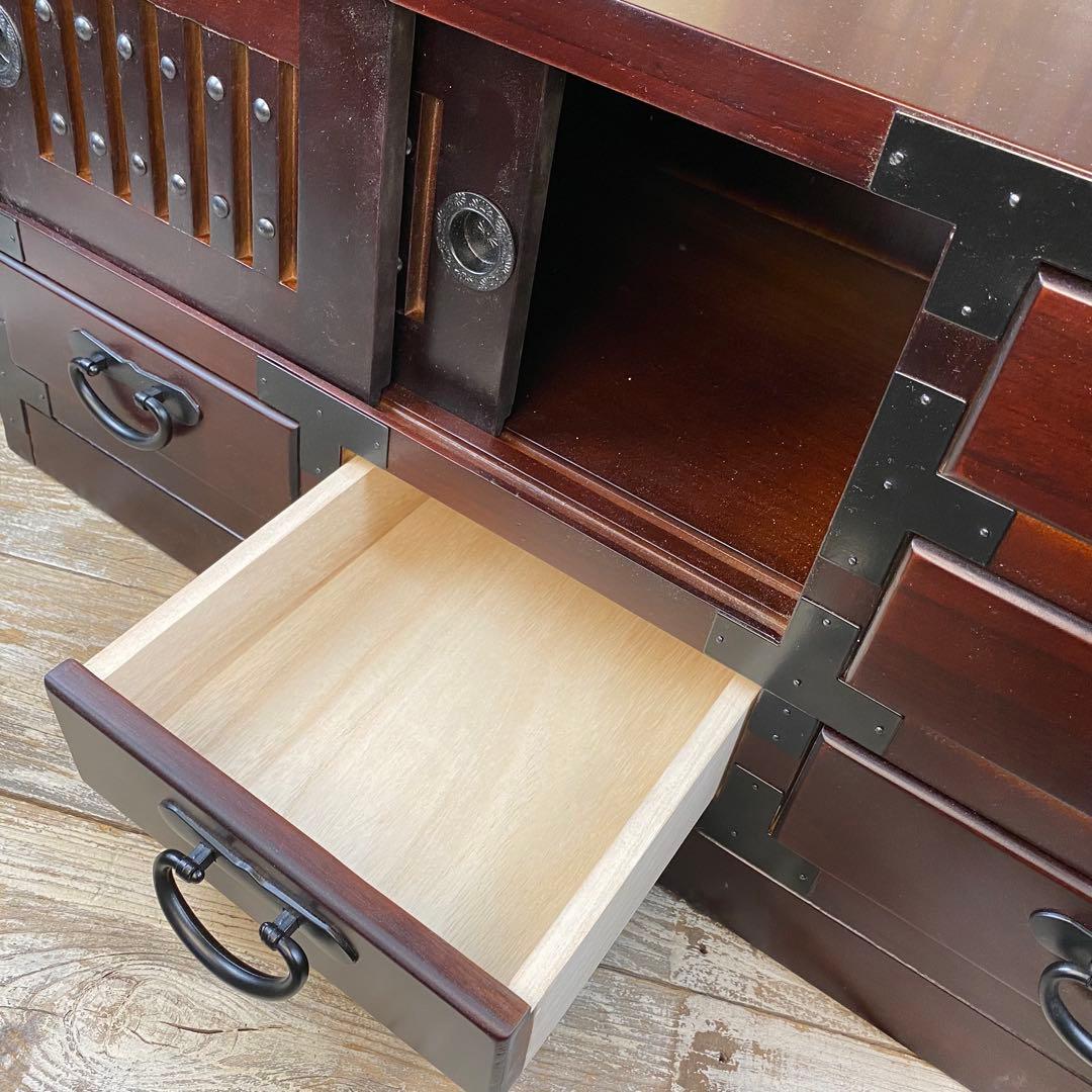 再入荷！民芸家具桐材天然無垢和引き戸付きチェストテレビ台飾り棚収納和箪笥木製