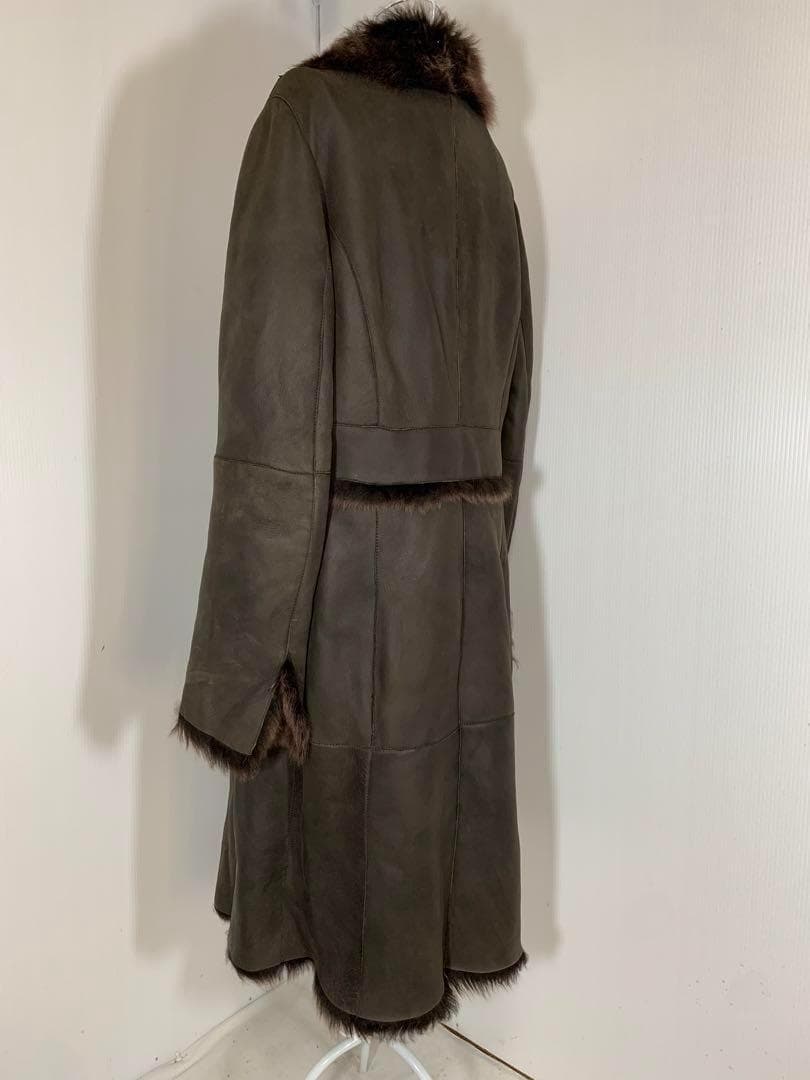 [ブリエ]羊革　リアルファー　レザー　ロング丈コート　イタリア製　美品　高級