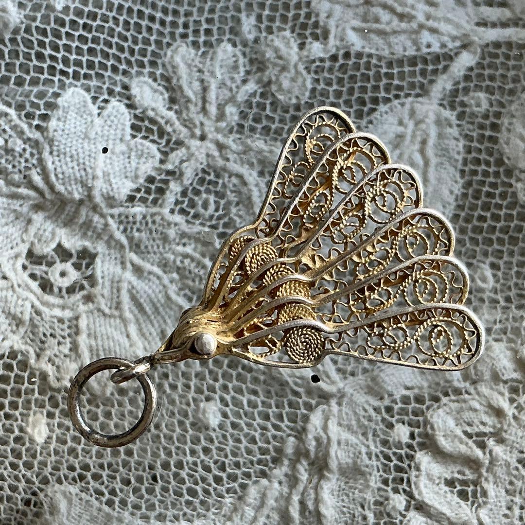 フランスアンティーク　ミニチュア　エヴァンタイユ　扇子　ミニョネット　ペンダント