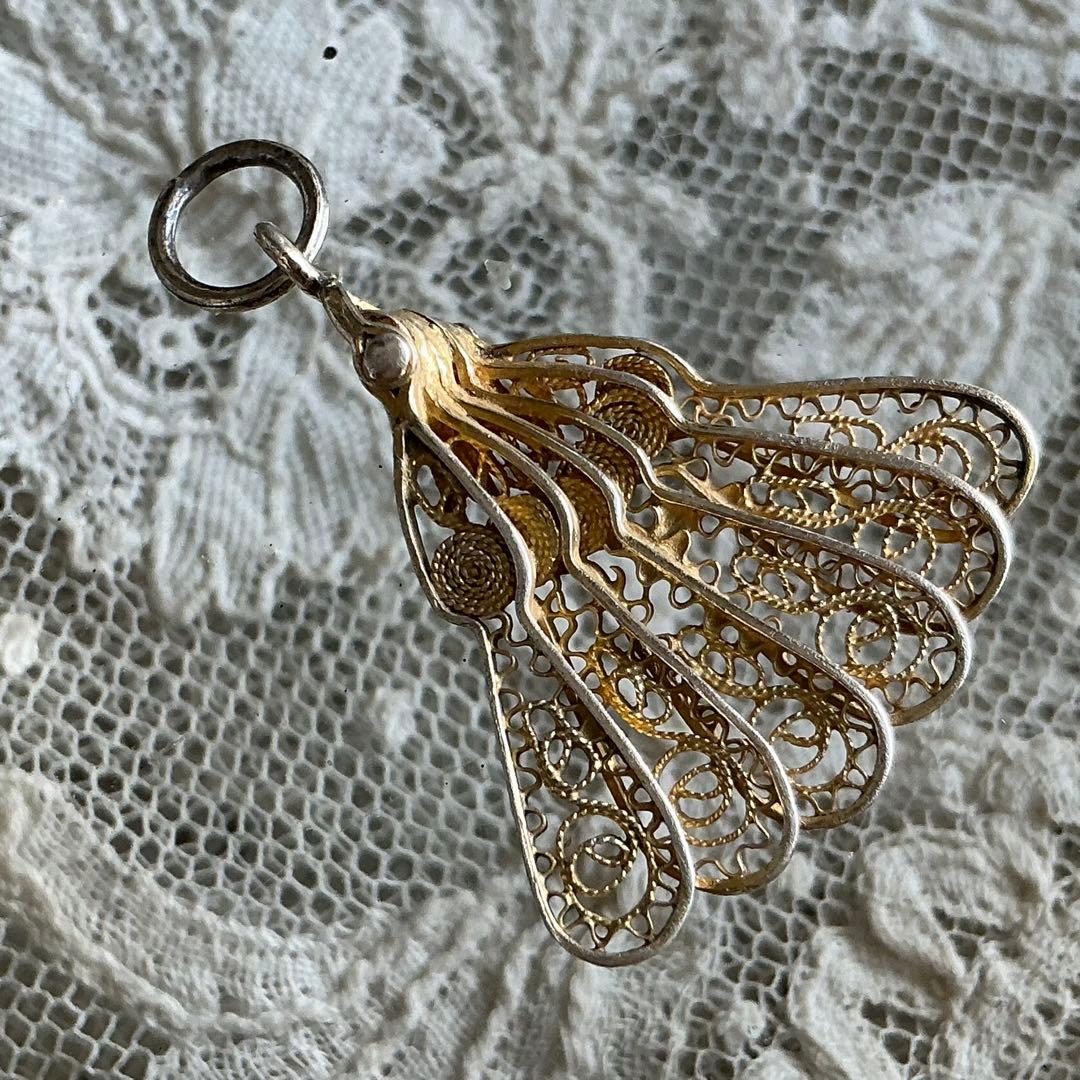 フランスアンティーク　ミニチュア　エヴァンタイユ　扇子　ミニョネット　ペンダント