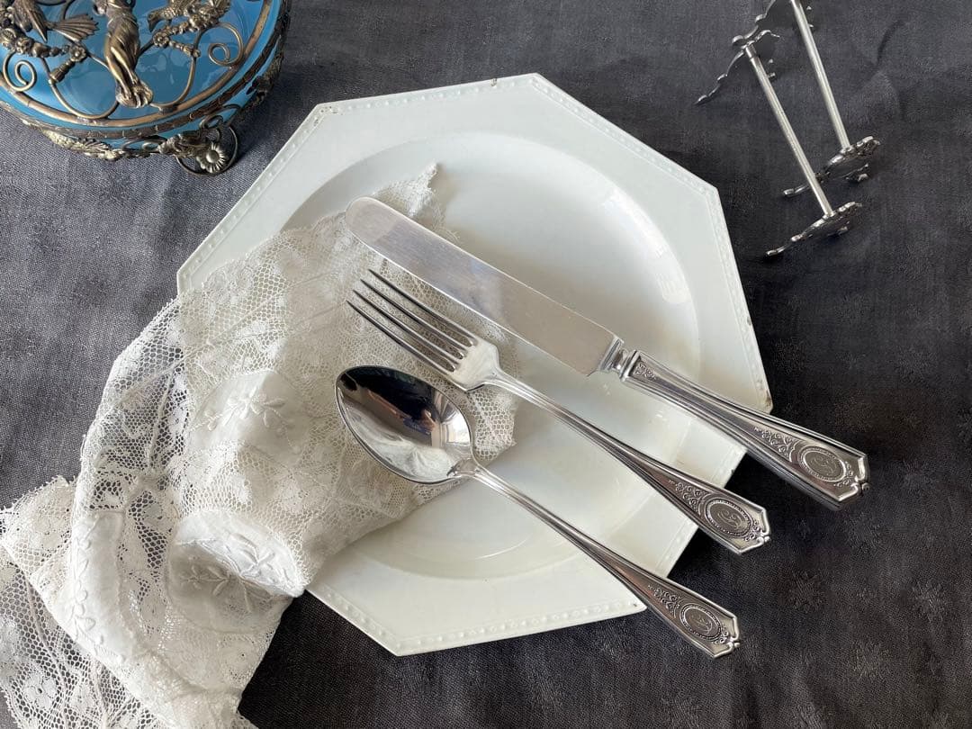 モノグラム付きカトラリーセット ナイフ&フォーク&スプーン フランスアンティーク