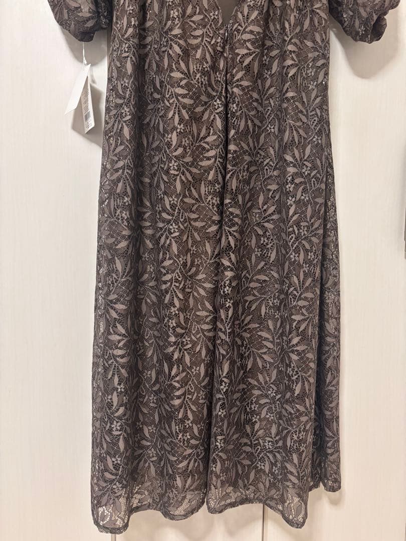 ドリードール　総レースドレス　ラメ　フレアスカート　インナーカップ　ブラウン