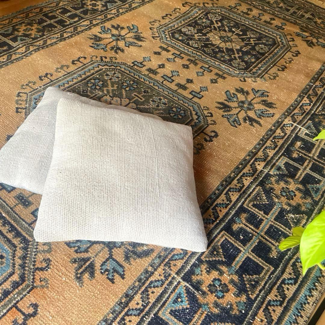 超特大140×366 くすみイエローベージュ　ボタニカル　トルコヴィンテージラグ