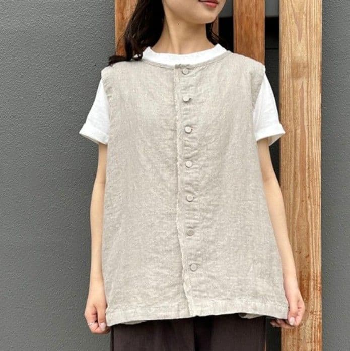 ネストローブ ブラックリネンクルーベスト ベージュ nest Robe