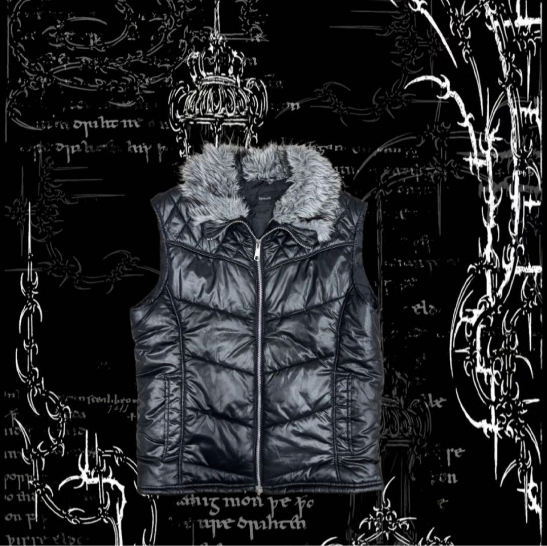 y2k 平成 お兄系 archive 00s ファーダウンベスト 黒 光沢