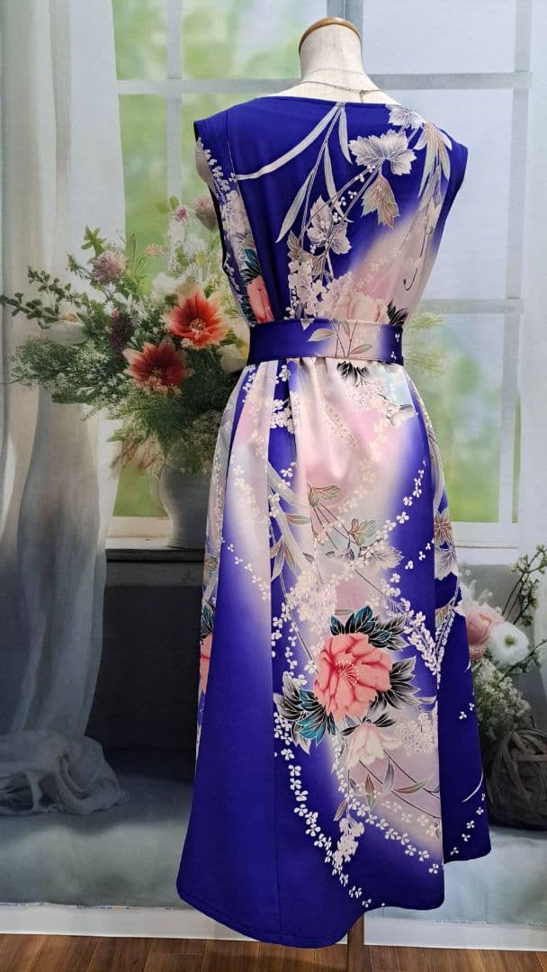 着物リメイク　ワンピース　ドレス　正絹　振袖　ハンドメイド