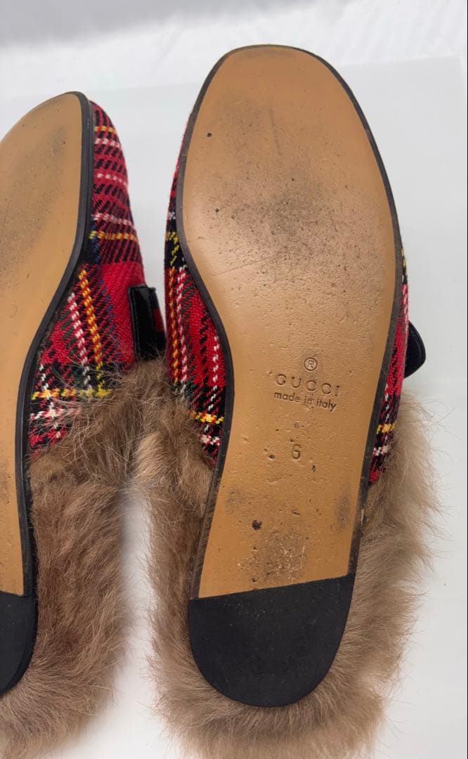 GUCCI プリンスタウン　タータンチェック　ファーミュール　497309