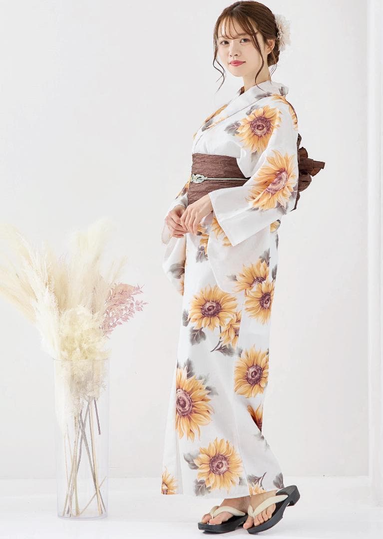 新品 浴衣 セット 浴衣セット ゆかた 大人 レディース 白 向日葵 Y4-53