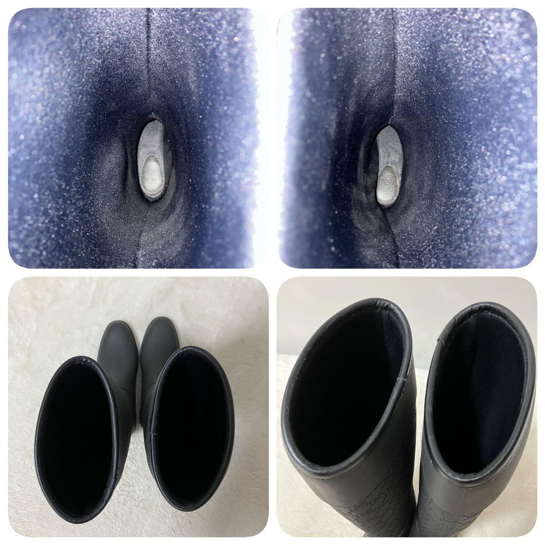 未使用級 GUCCI ロング レイン ブーツ GG柄 靴 37 ラバー 黒 総柄