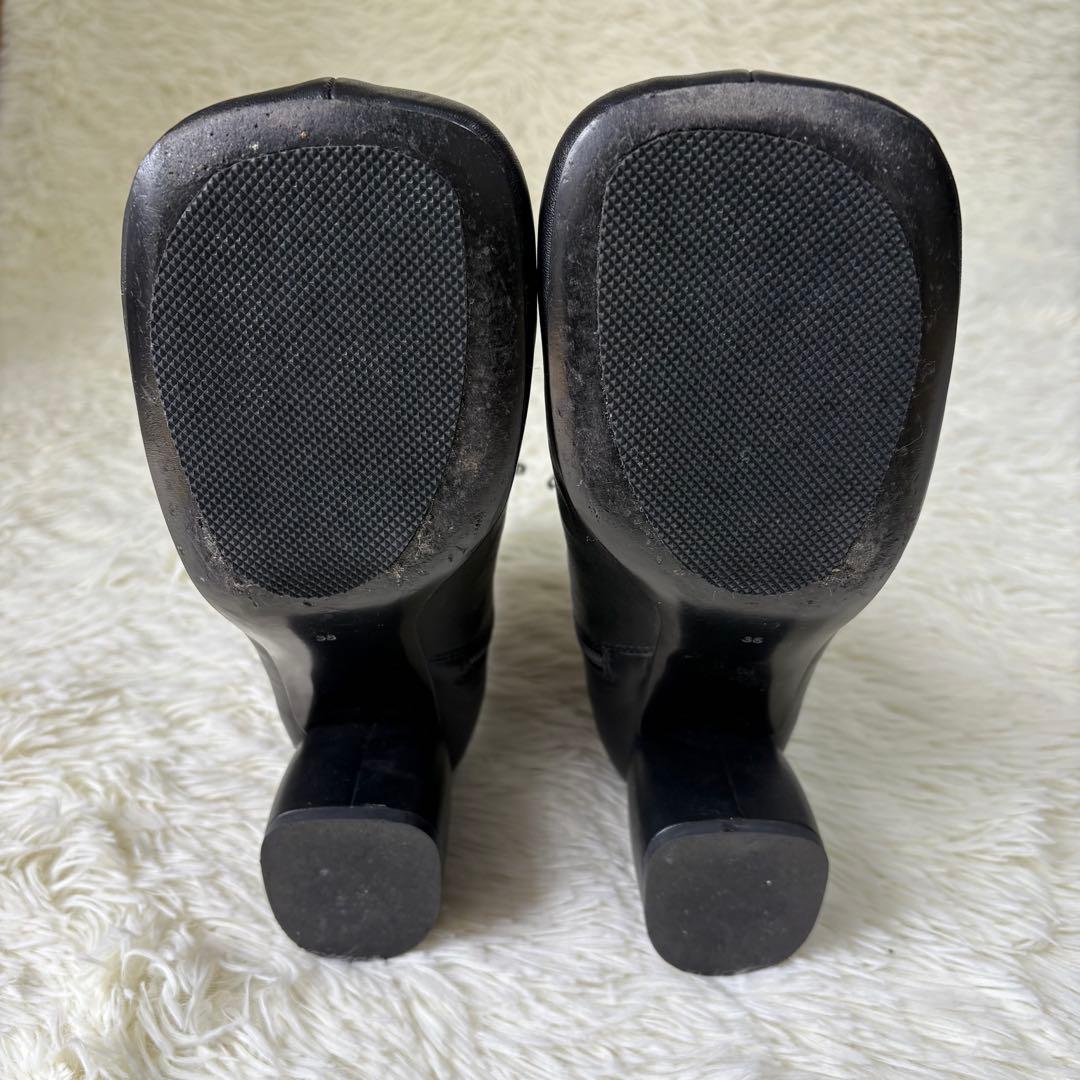 todayful Square Short Boots 38 ブーツ 黒　レザー