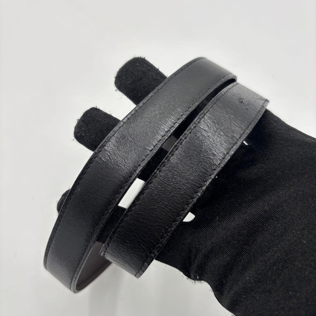 HERMES エルメス リバーシブル レザー ベルト Hバックル 黒　茶