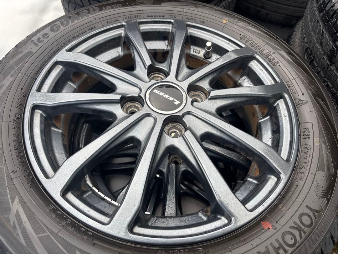 ①155/65R14 スタッドレスタイヤ アルミ付4本 2025年製 バリ山