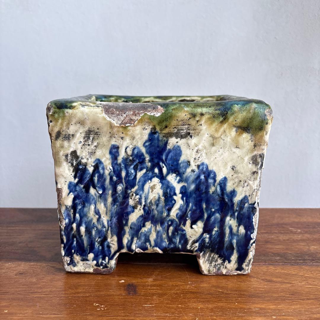 やちむん　切立　沖縄　壺屋　作者不明　アンティーク　四角　陶器鉢　焼き物