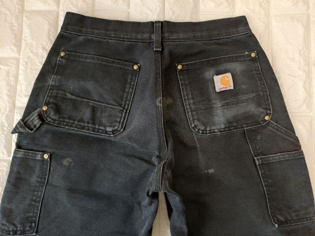 ヴィンテージ★USA製★神フェードカーハートダブルニー黒ブラックダックパンツ29