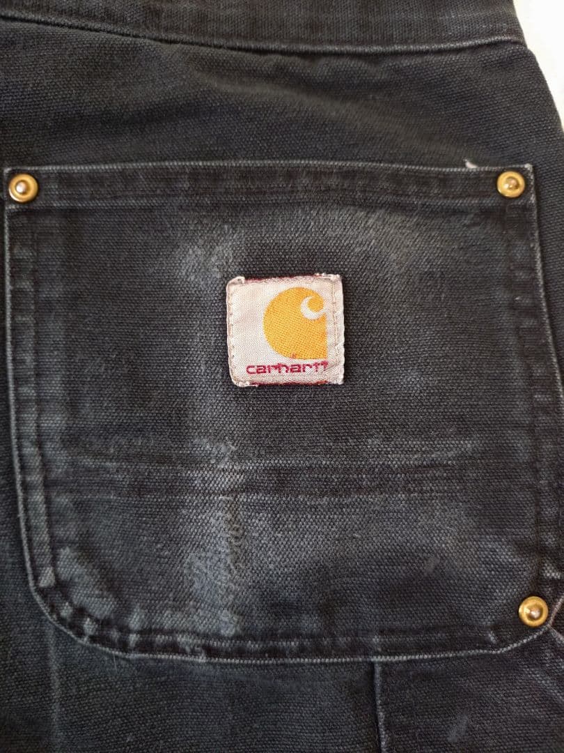 ヴィンテージ★USA製★神フェードカーハートダブルニー黒ブラックダックパンツ29