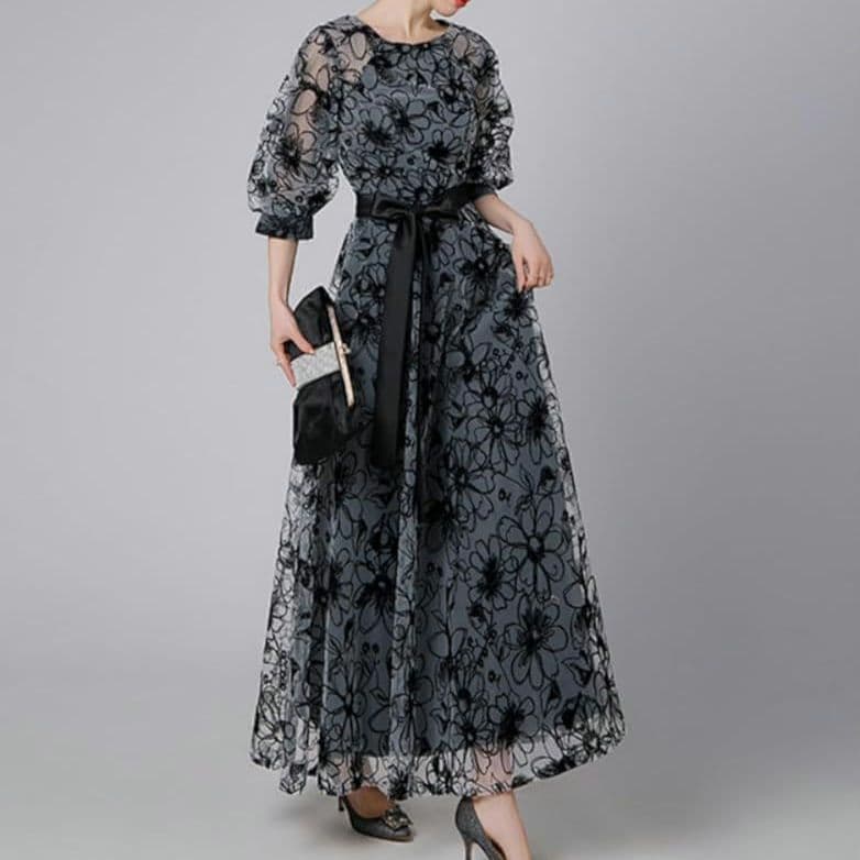 新品✨パーティードレス 七分丈 ロング ワンピース 花柄 結婚式 発表会 XL