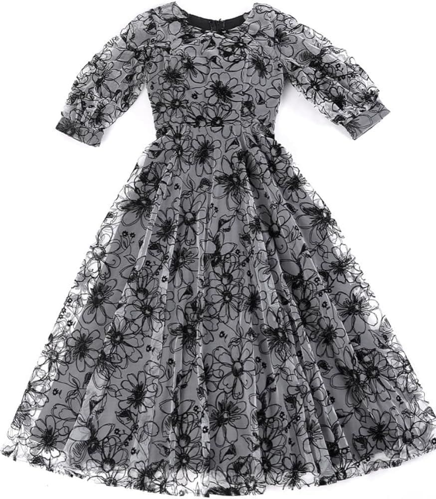 新品✨パーティードレス 七分丈 ロング ワンピース 花柄 結婚式 発表会 XL